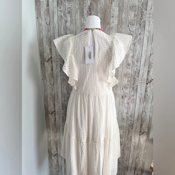 CROSBY by Mollie Burch White Eyelet Lace Dress Flutter Sleeve  XS - Picture 3 of 5